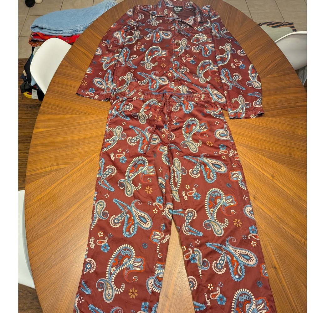 Dogg Supply Pajama Set Mens Small Burgundy Excellent Paisley Satin Loungewear